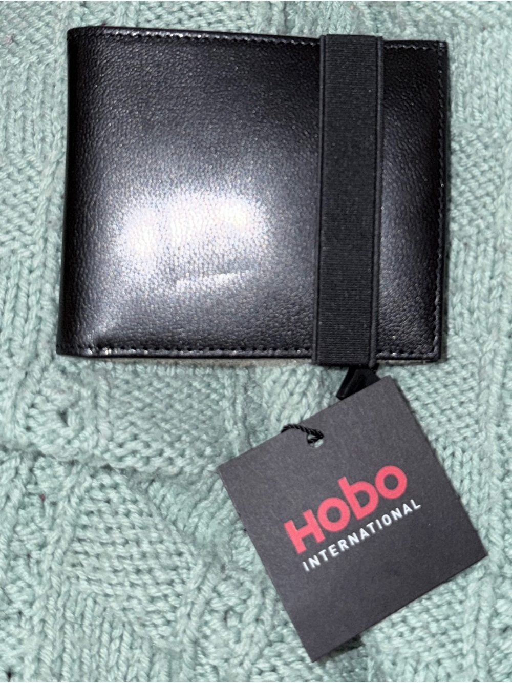 HOBO Black Leather Bifold Wallet with Elastic Strap NWT